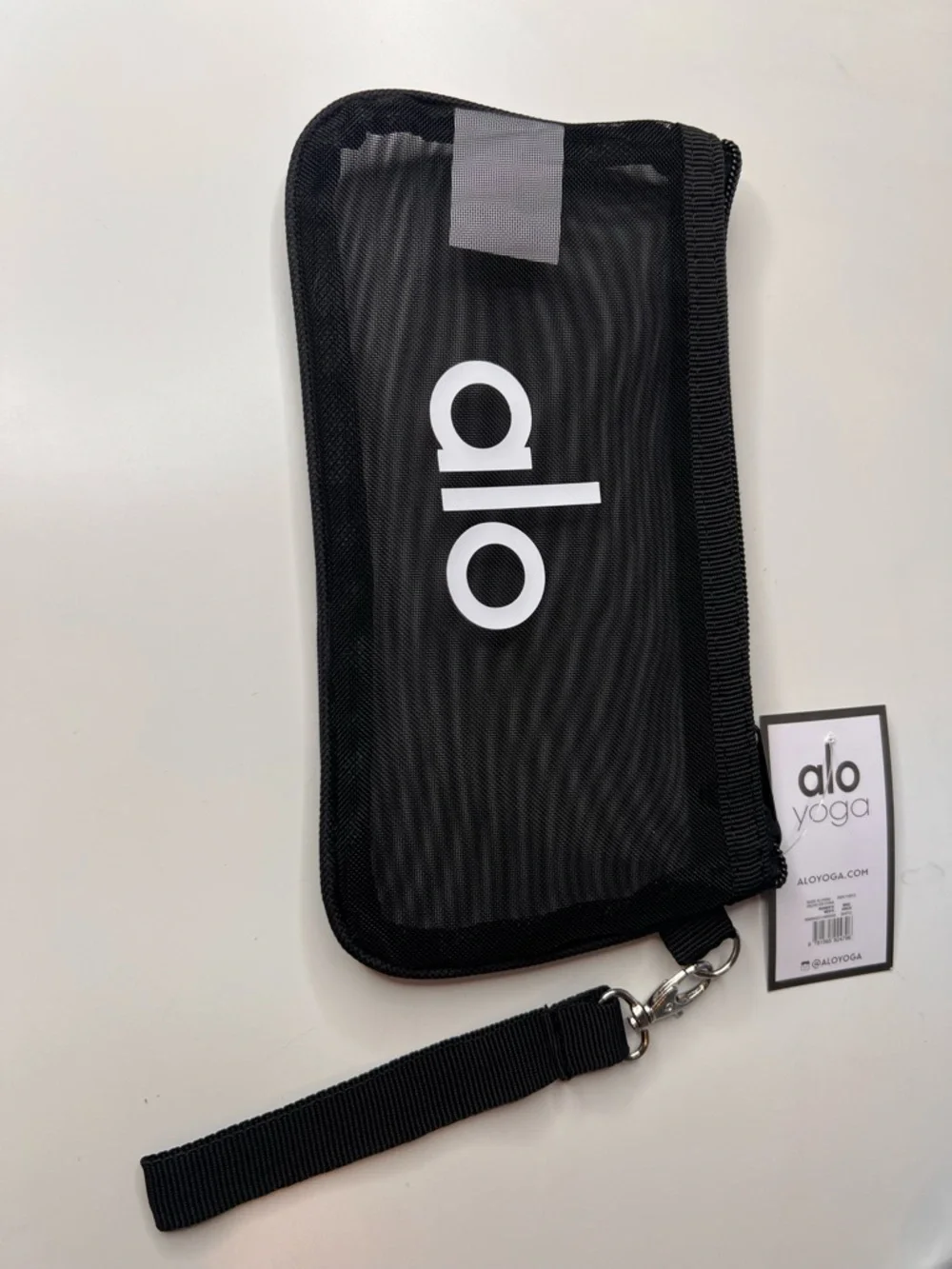 ALO Yoga Black Mesh Wristlet Pouch with White Logo inspired - Picture 2 of 6